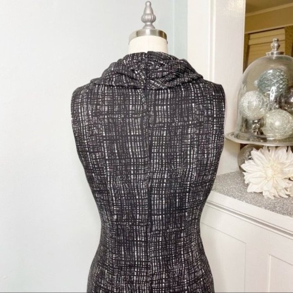 Willi Smith Black & Gray Printed Cowl Neck Sheath Dress 4 Small - Picture 6 of 10